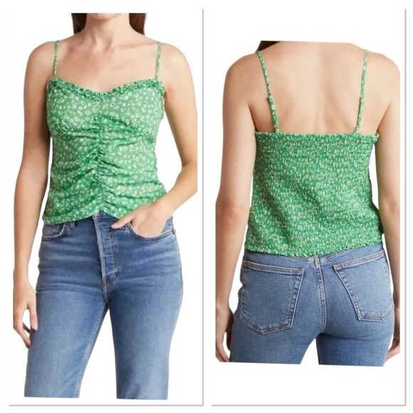 Lush Tops - LUSH Green Floral Print‎ Ruched Front Smocked Back Cami Tank Top Women Size 2X